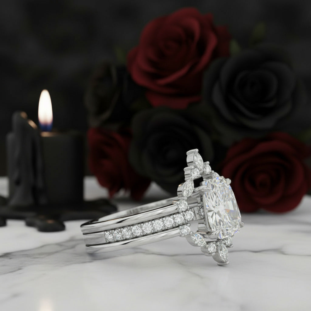 Be Mine Forever- Radiant Coffin Cut Diamond Gothic Wedding Ring