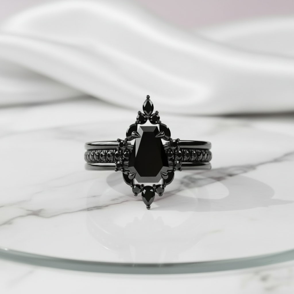 Be Mine Forever- Radiant Coffin Cut Diamond Gothic Wedding Ring