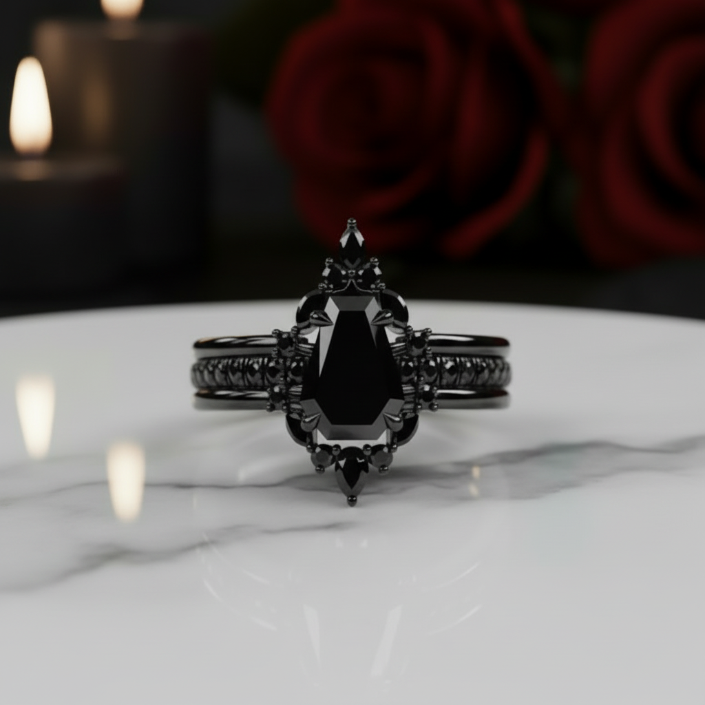 Be Mine Forever- Radiant Coffin Cut Diamond Gothic Wedding Ring