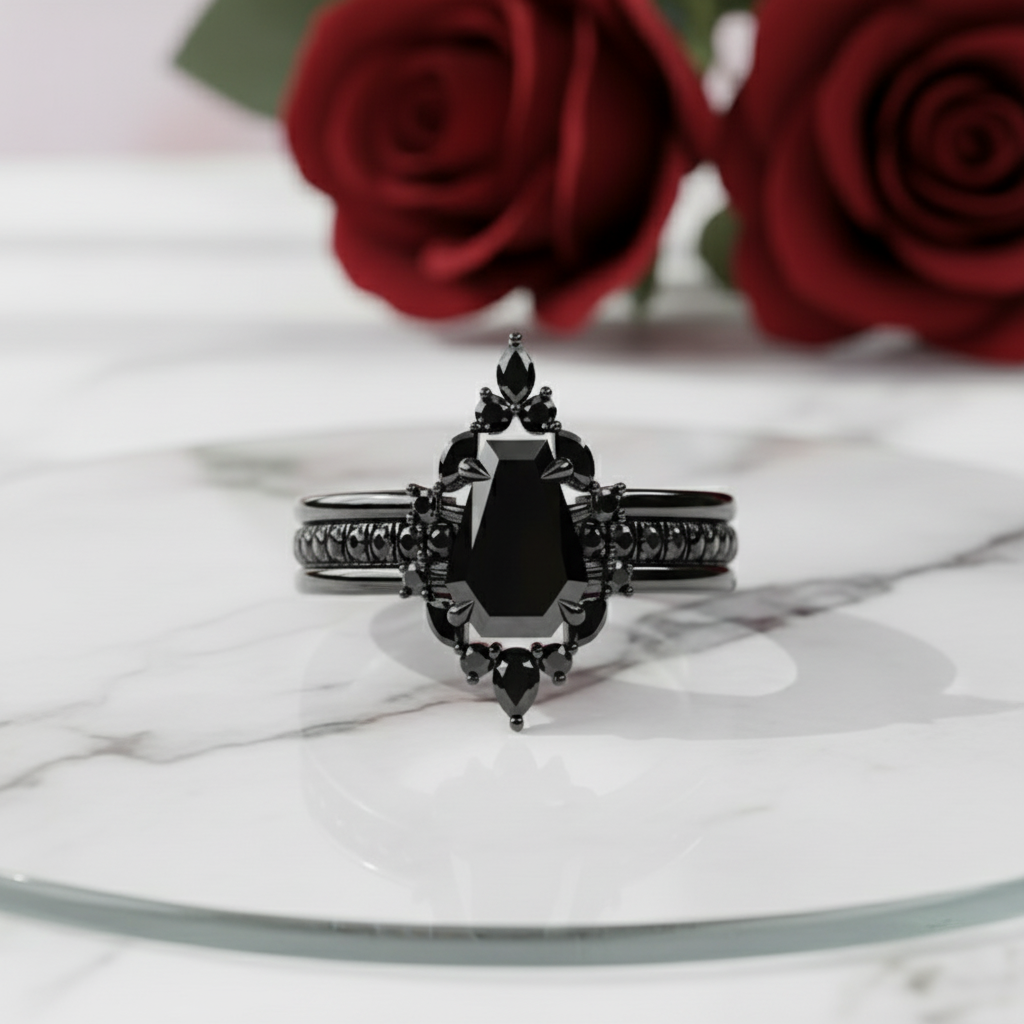 Be Mine Forever- Radiant Coffin Cut Diamond Gothic Wedding Ring