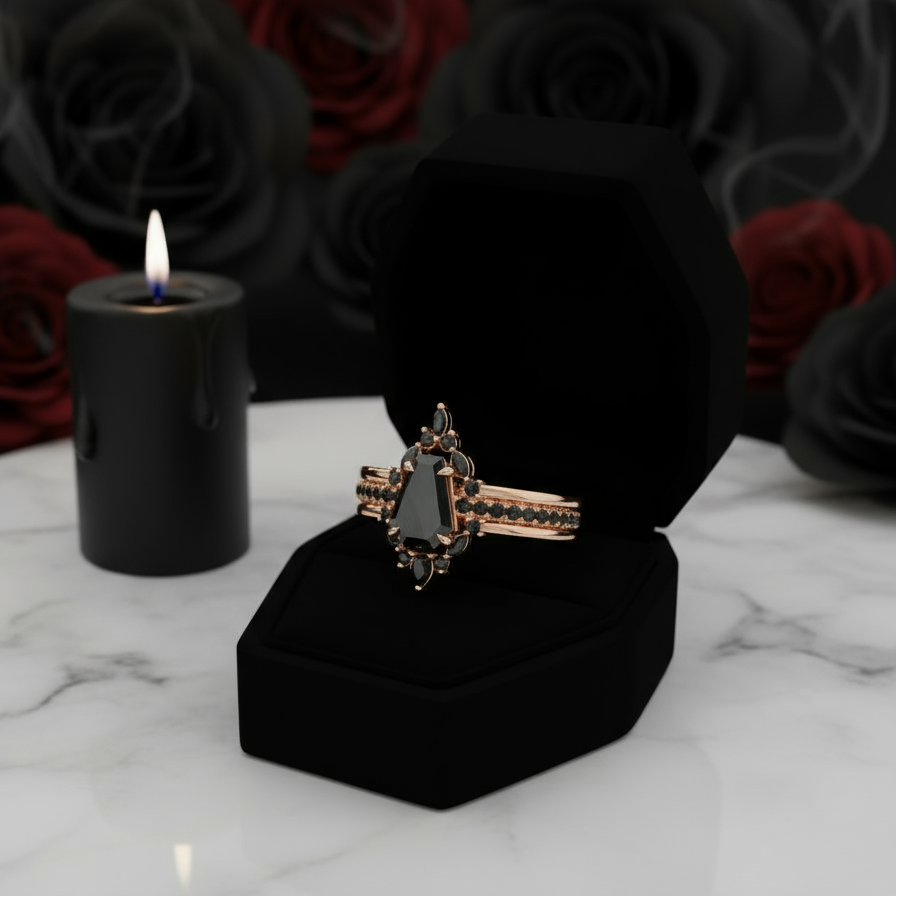 Be Mine Forever- Radiant Coffin Cut Diamond Gothic Wedding Ring