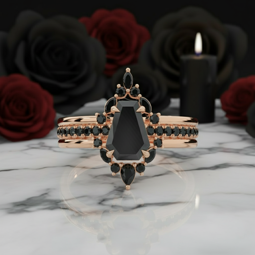Be Mine Forever- Radiant Coffin Cut Diamond Gothic Wedding Ring