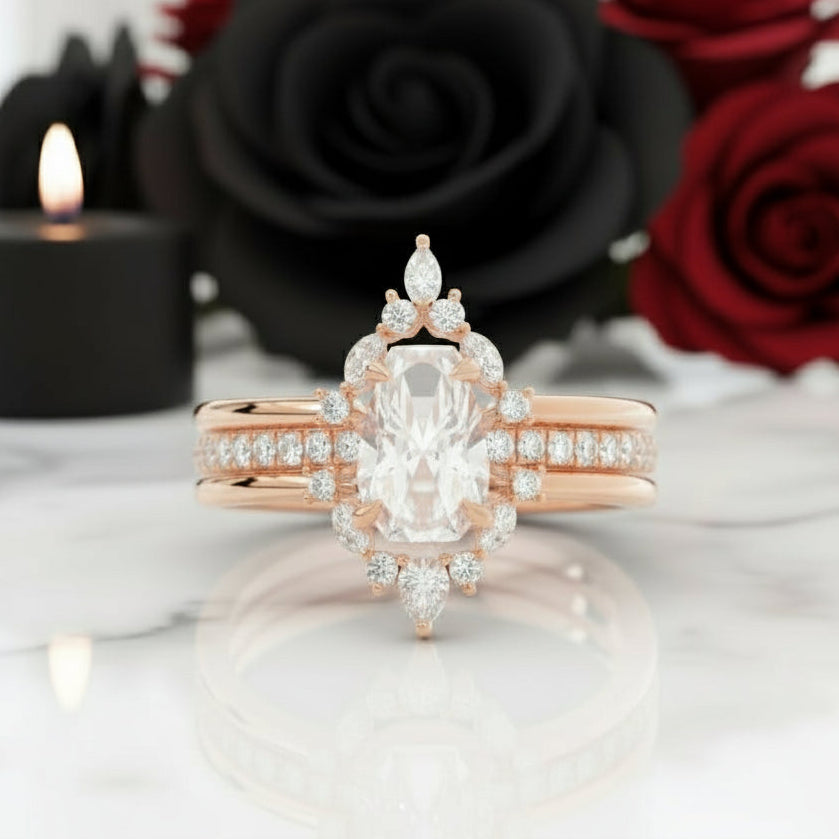 Be Mine Forever- Radiant Coffin Cut Diamond Gothic Wedding Ring