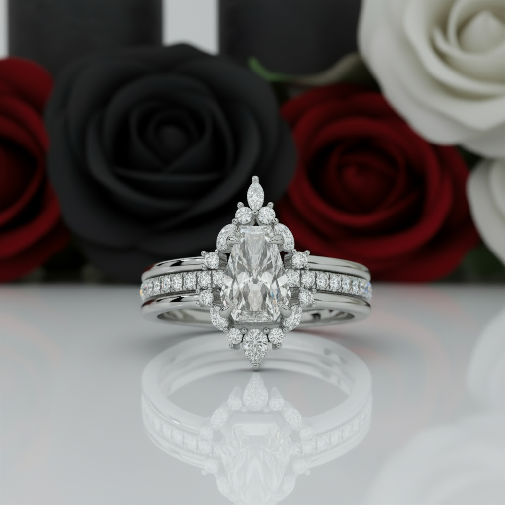 Be Mine Forever- Radiant Coffin Cut Diamond Gothic Wedding Ring