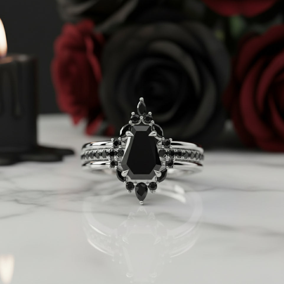 Be Mine Forever- Radiant Coffin Cut Diamond Gothic Wedding Ring