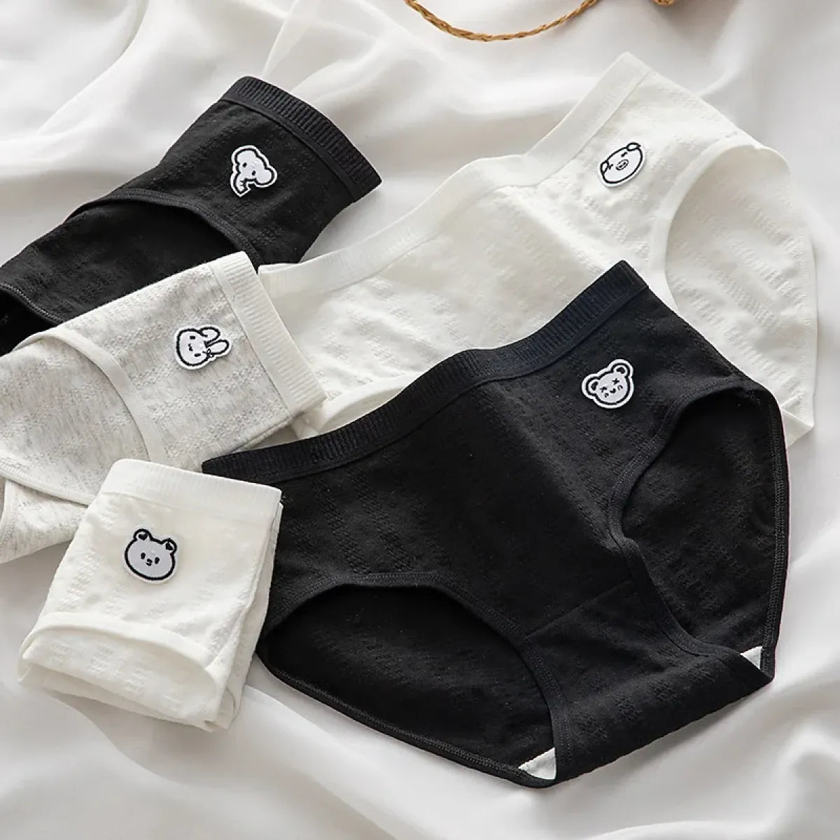 Cute Cartoon Bear Cotton Panties - Mid Waist Sexy Lingerie Set
