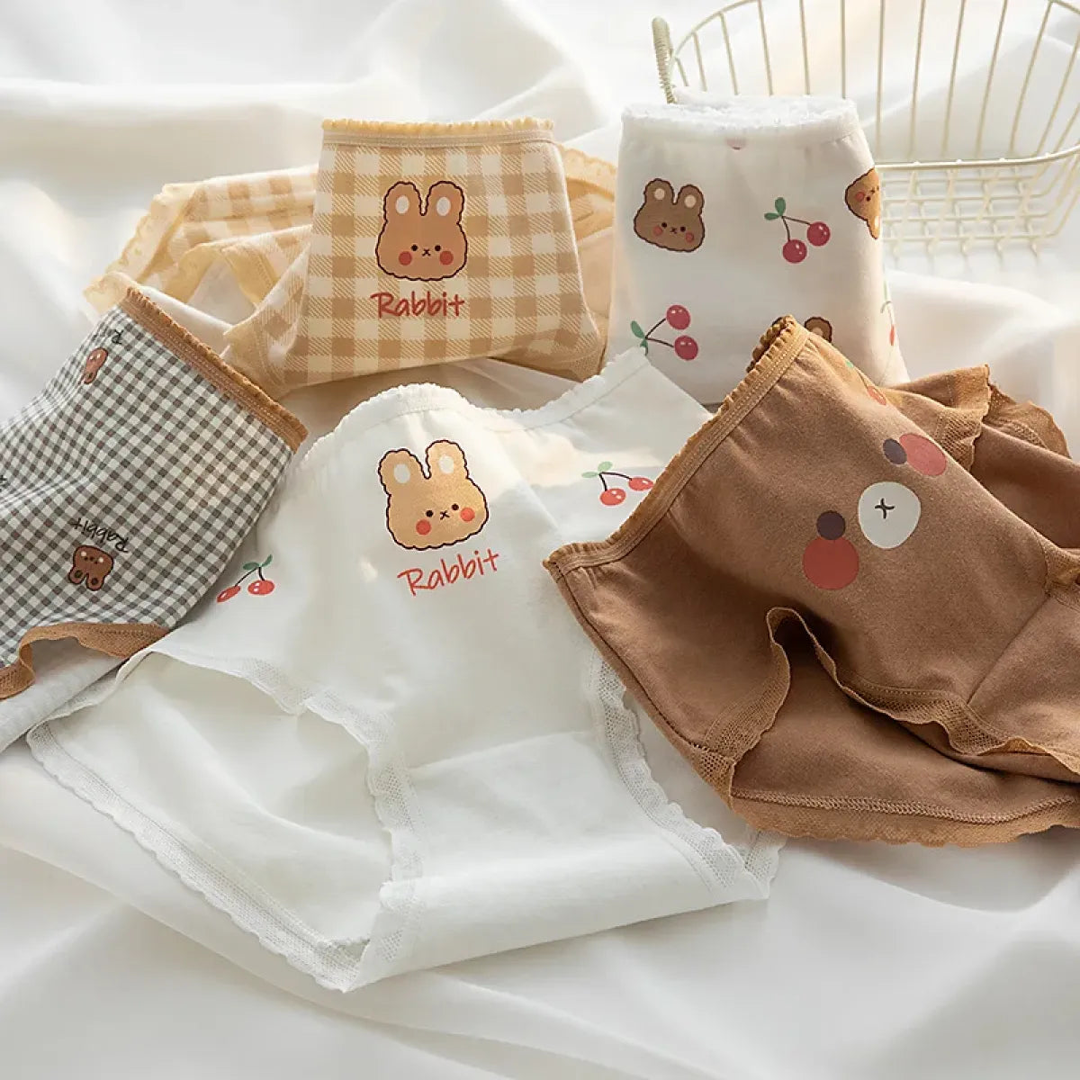 Cute Cartoon Bear Cotton Panties - Mid Waist Sexy Lingerie Set