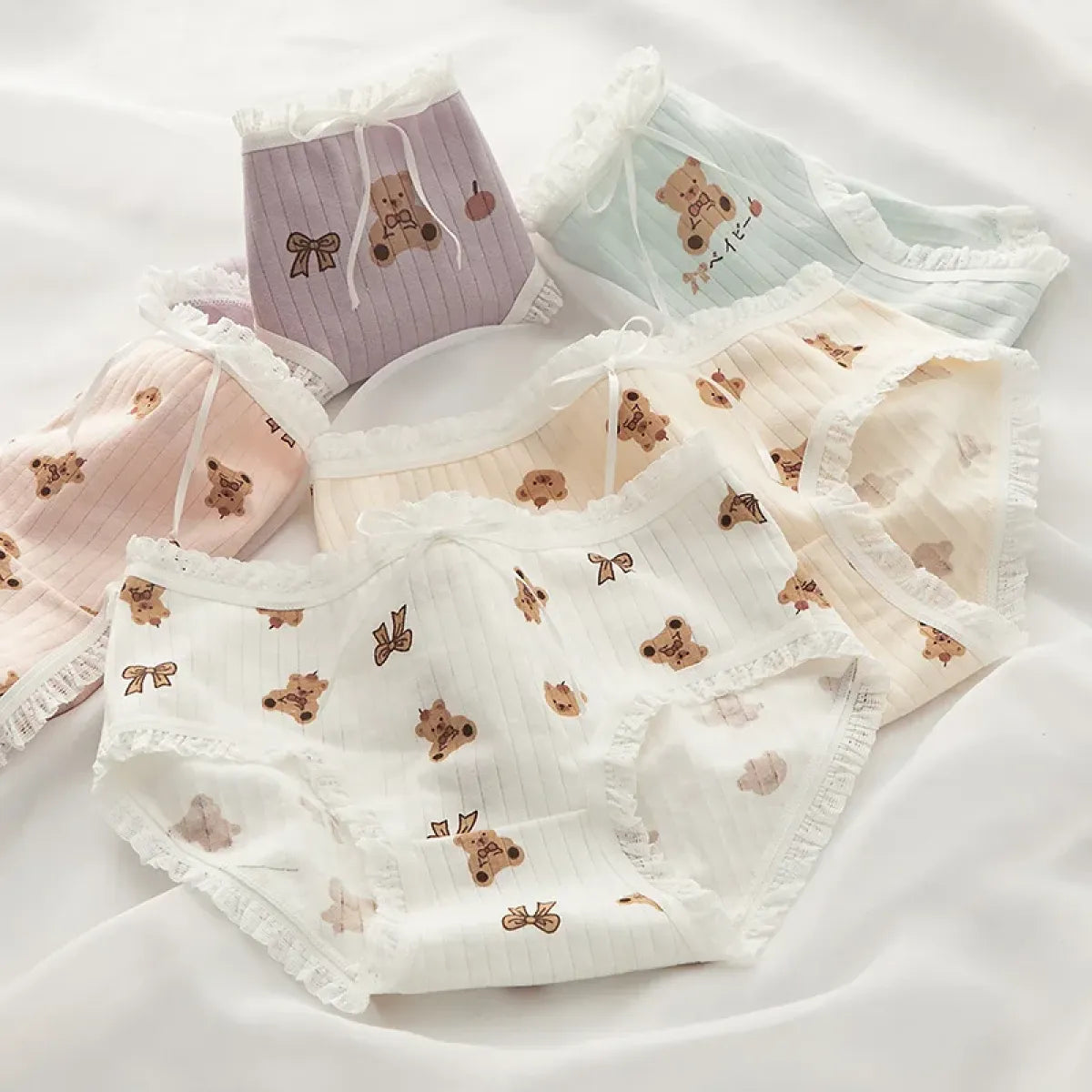 Cute Cartoon Bear Cotton Panties - Mid Waist Sexy Lingerie Set