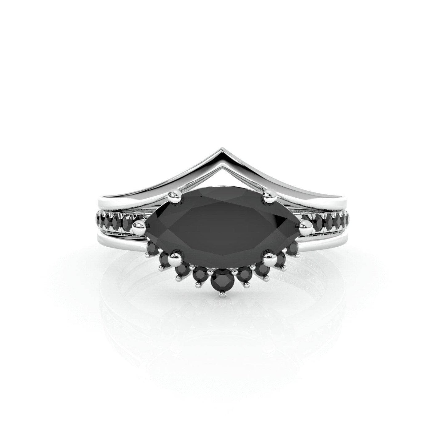 Beautiful In My Eyes- Black Diamond Marquise Cut 14K White Gold Gothic Wedding Ring