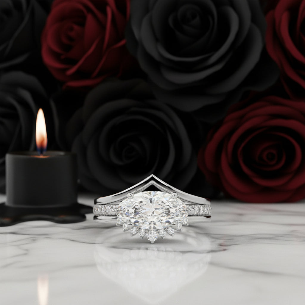 Beautiful In My Eyes- Black Diamond Marquise Cut 14K White Gold Gothic Wedding Ring