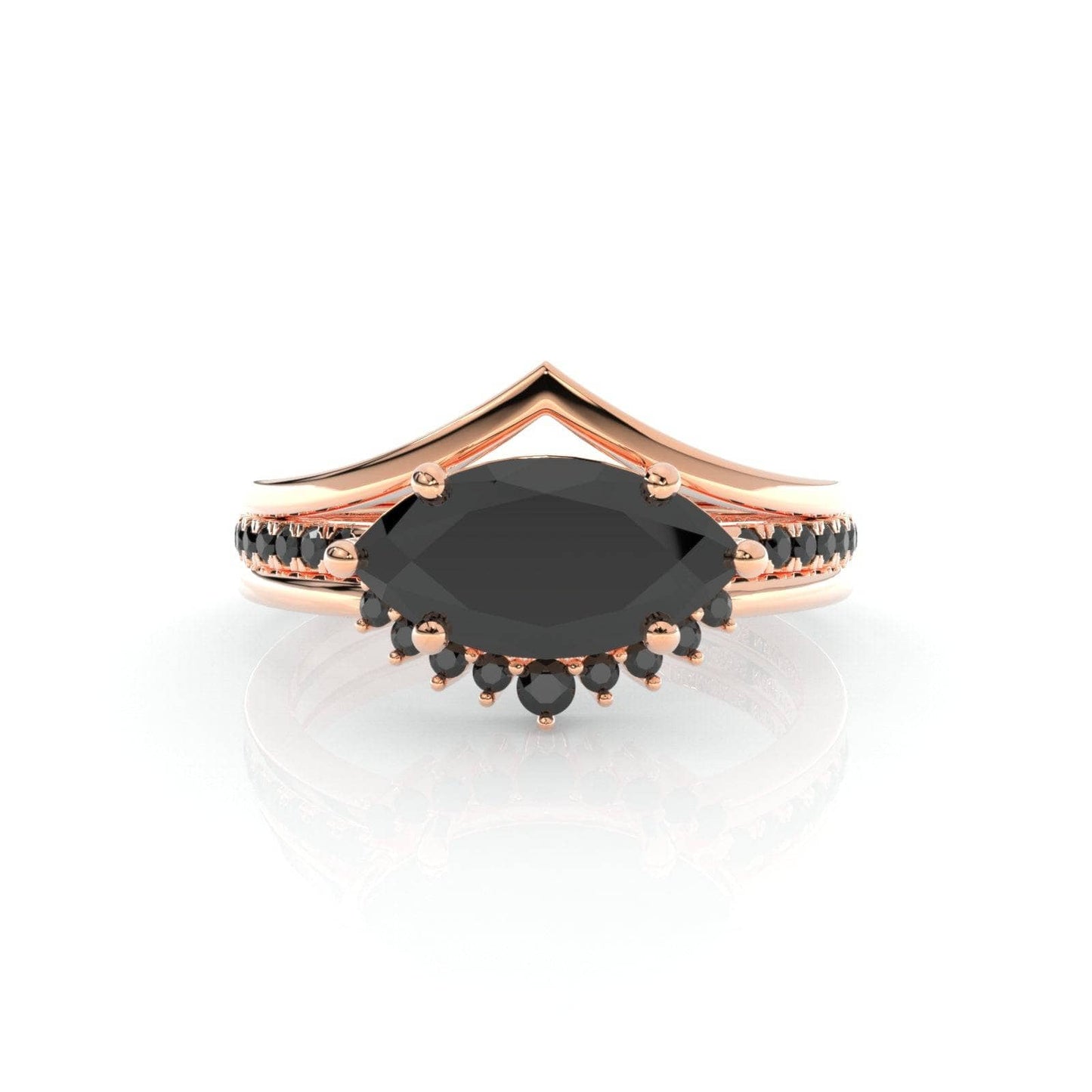 Beautiful In My Eyes- Black Diamond Marquise Cut 14K White Gold Gothic Wedding Ring
