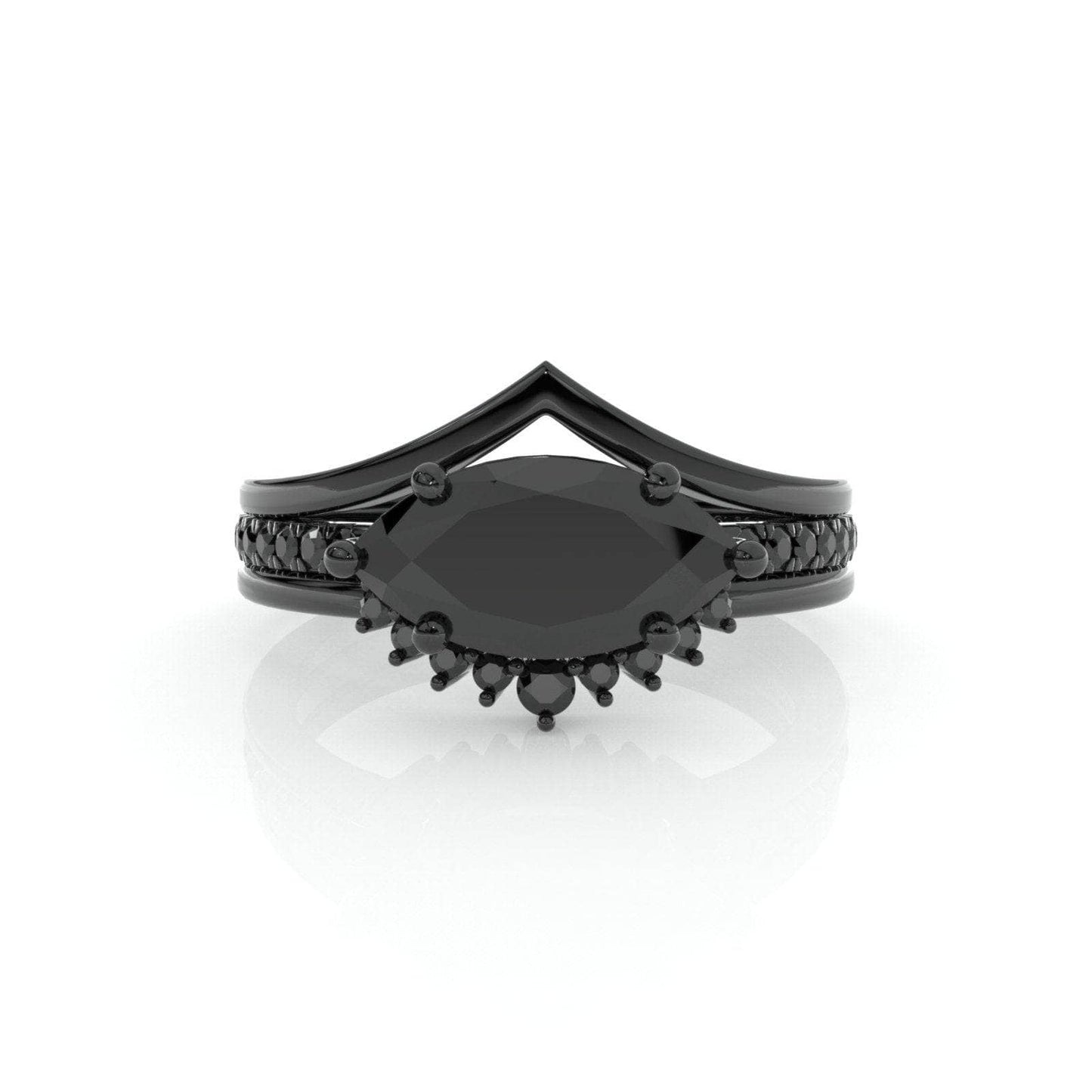Beautiful In My Eyes- Black Diamond Marquise Cut 14K White Gold Gothic Wedding Ring