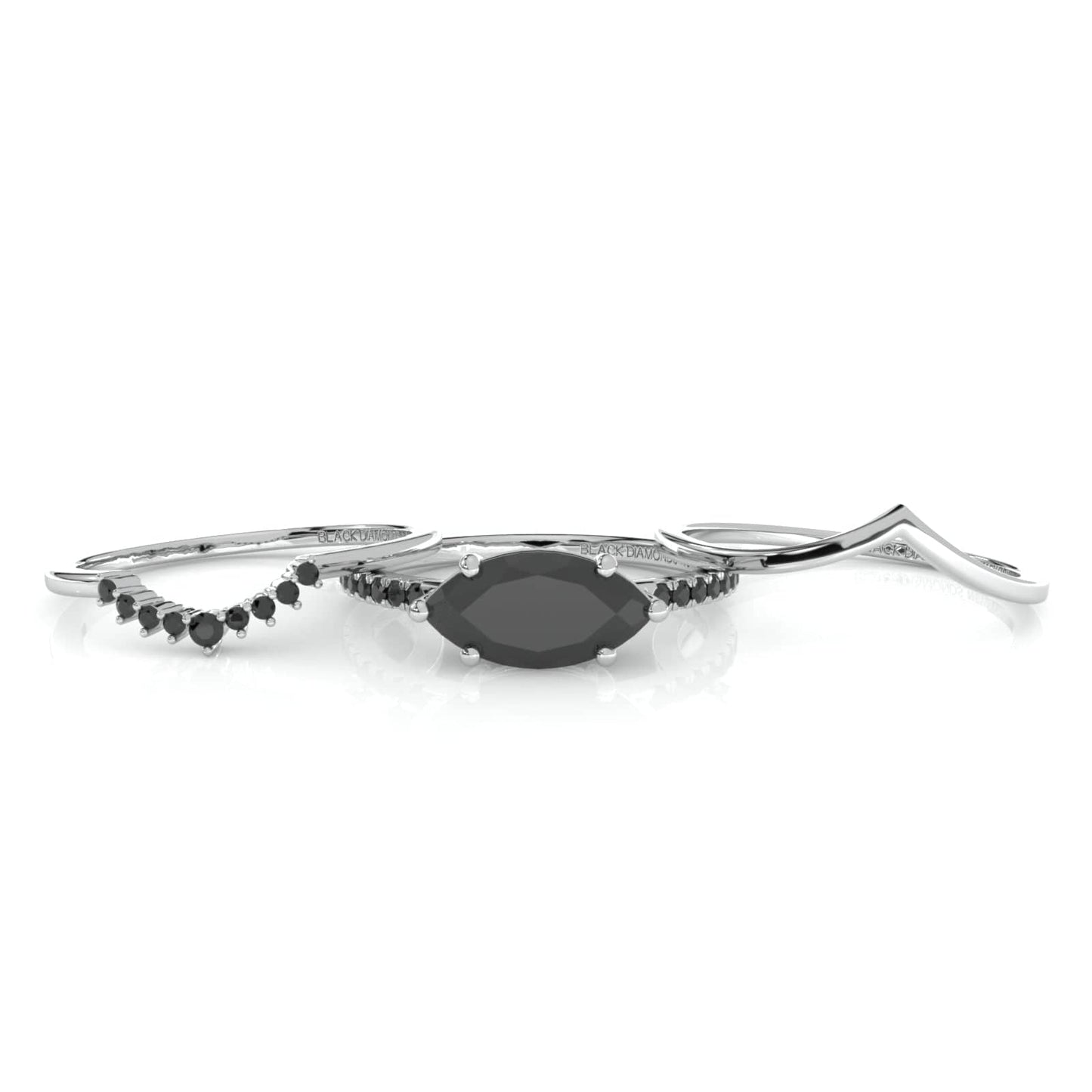 Beautiful In My Eyes- Black Diamond Marquise Cut 14K White Gold Gothic Wedding Ring