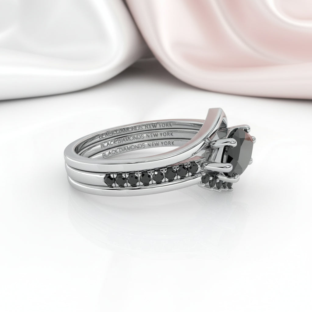 Beautiful In My Eyes- Black Diamond Marquise Cut 14K White Gold Gothic Wedding Ring