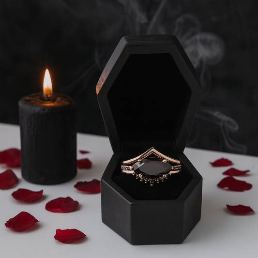 Beautiful In My Eyes- Black Diamond Marquise Cut 14K White Gold Gothic Wedding Ring