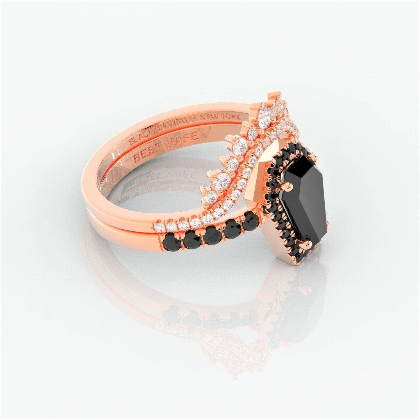 Best Love Rings- Rare Coffin Cut Diamond 14K Gold Gothic Ring Set