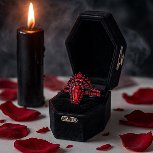 Best Love Rings- Rare Coffin Cut Diamond 14K Gold Gothic Ring Set