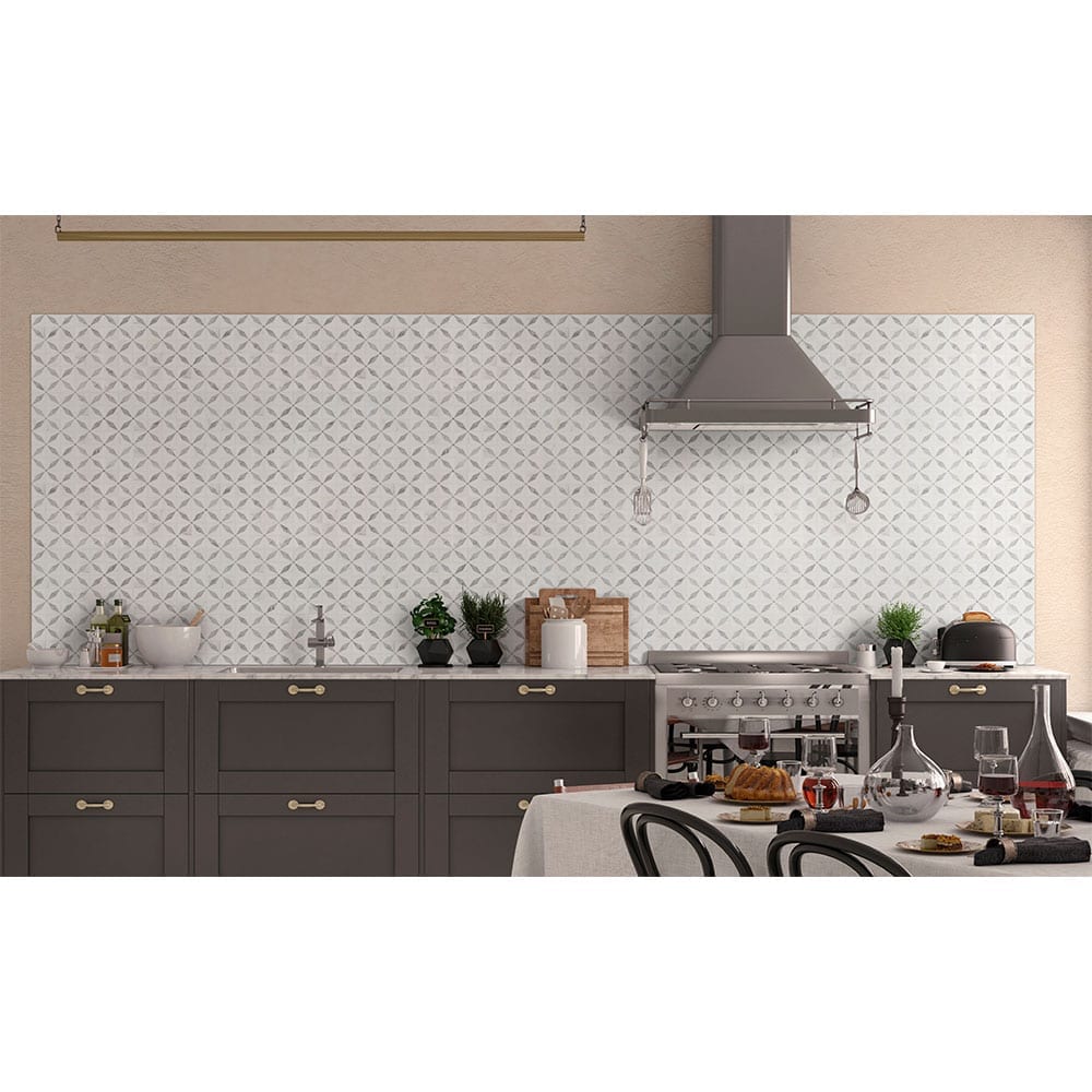 Bianco Starlite 12"x12" Polished Marble Mesh-Mounted Mosaic Tile Pattern - MSI Collection
