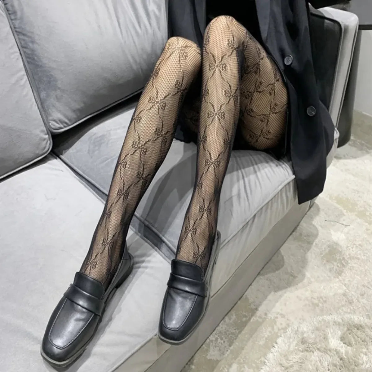 Black Lolita Fishnet Body High Socks
