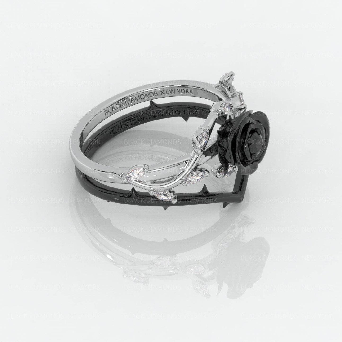 Black Rose- .50ct Round Cut Diamond 14K Gold Modern Goth Engagement Ring