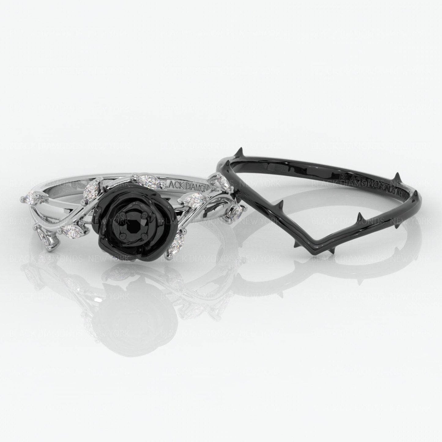 Black Rose- .50ct Round Cut Diamond 14K Gold Modern Goth Engagement Ring