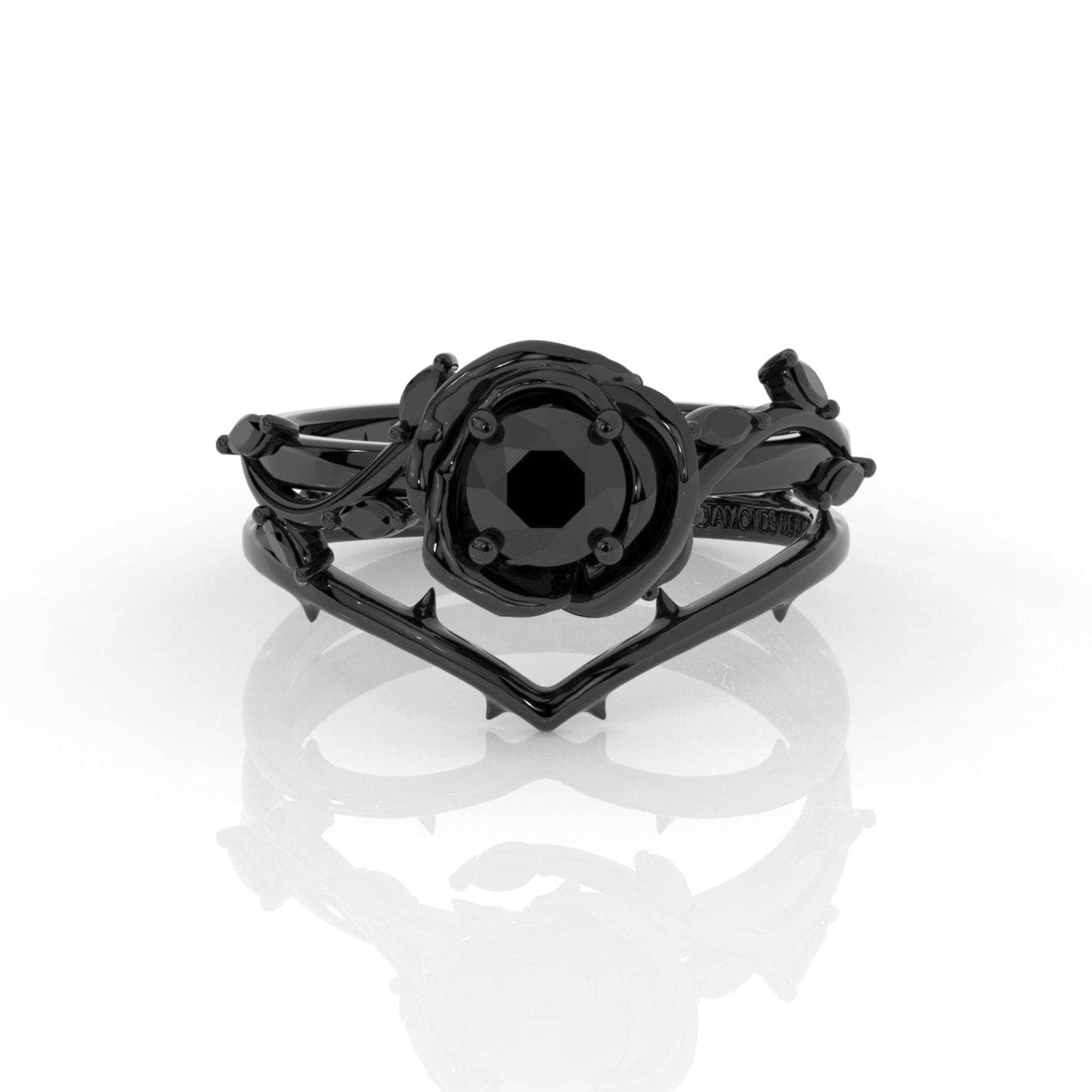 Black Rose- .50ct Round Cut Diamond 14K Gold Modern Goth Engagement Ring
