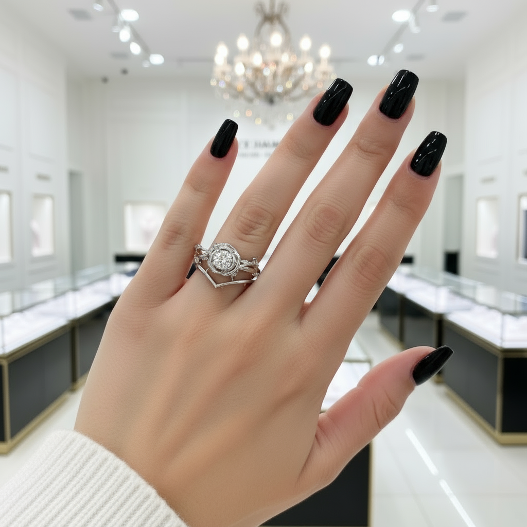 Black Rose- .50ct Round Cut Diamond Modern Goth Engagement Rings