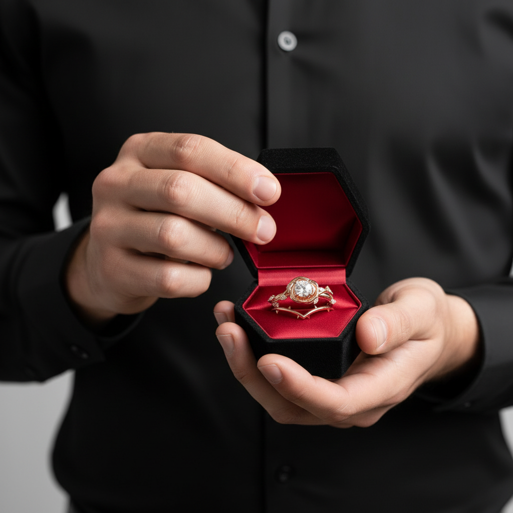 Black Rose- .50ct Round Cut Diamond 14k Gold Modern Goth Engagement Ring