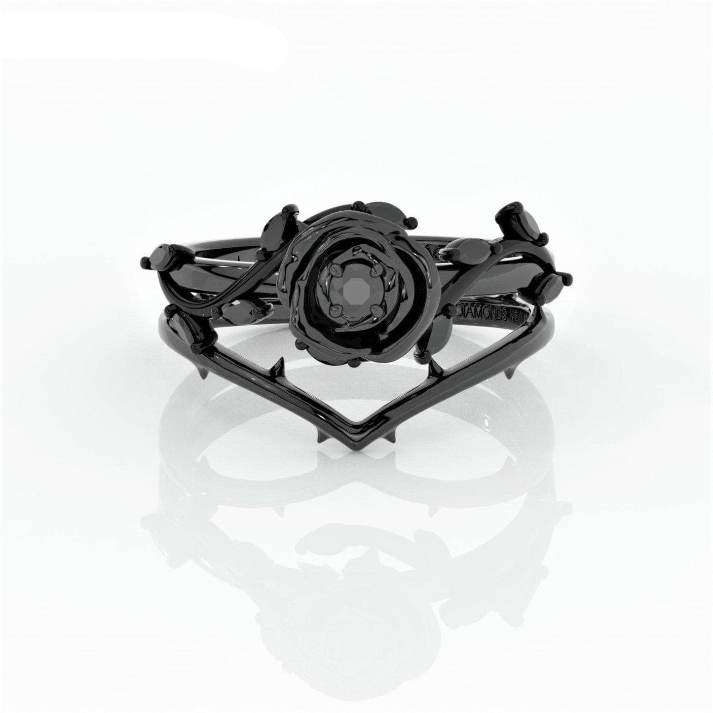 Black Rose- .50ct Round Cut Diamond 14K Gold Modern Goth Engagement Ring