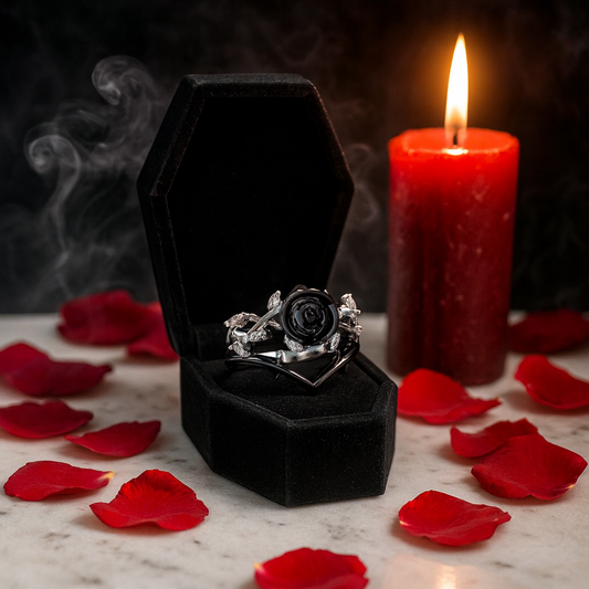 Black Rose- .50ct Round Cut Diamond 14K Gold Modern Goth Engagement Ring