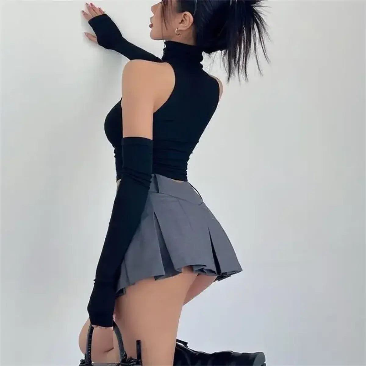 Bold Cutout Turtleneck Crop Top