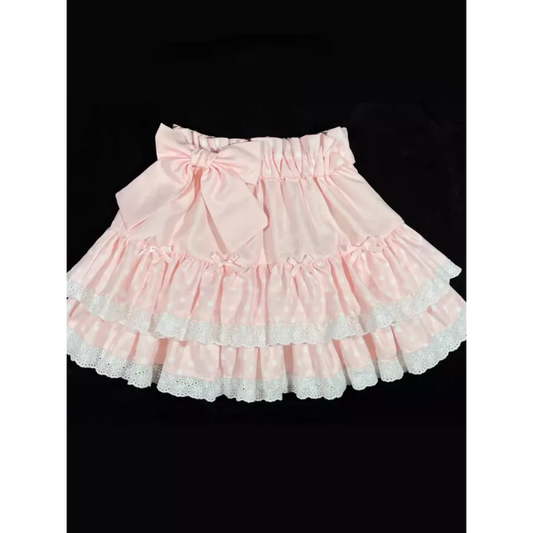 Sweet Bow Lace Ruffles Pleated Skirt - Kawaii Cake Skirt
