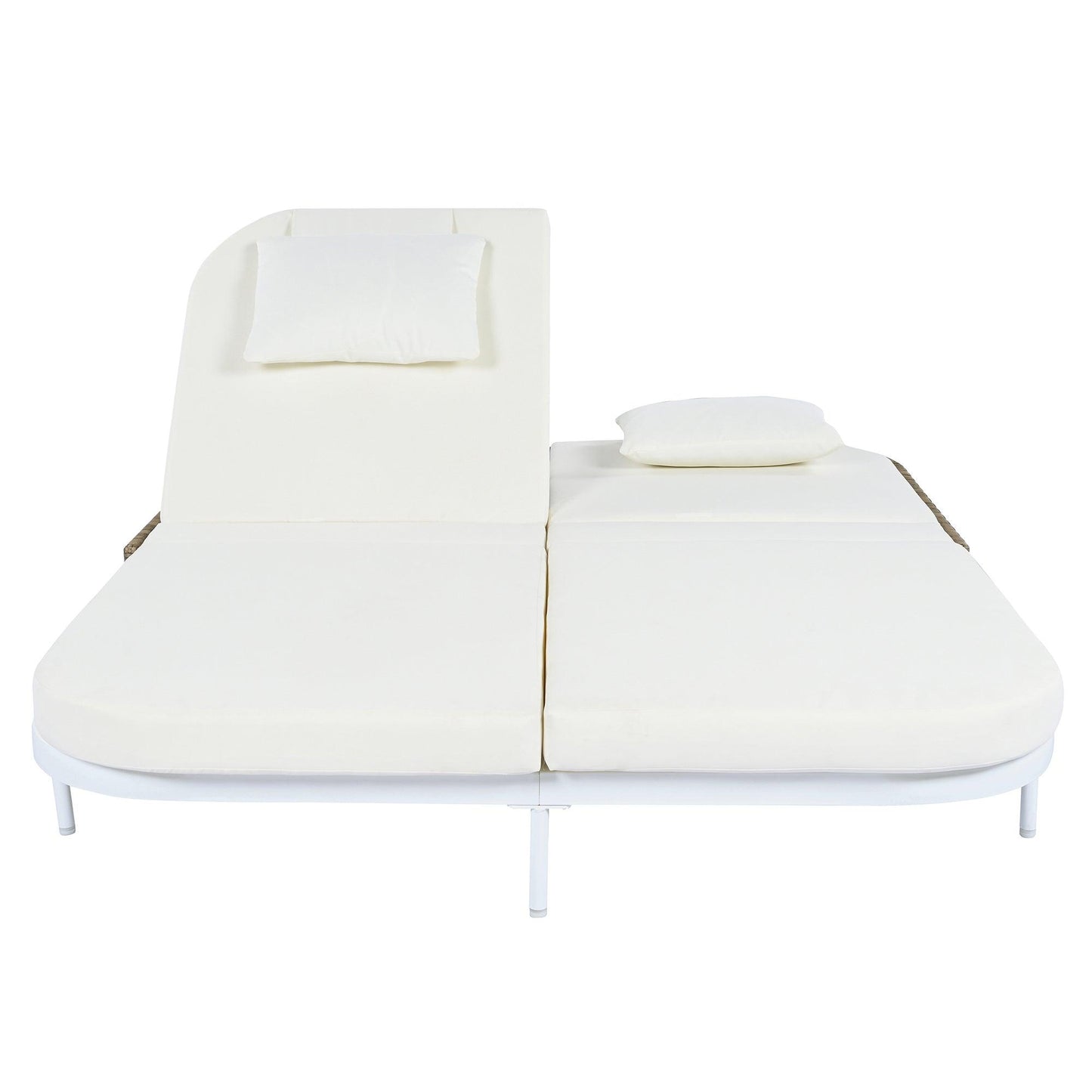 Outdoor Daybed, Patio Rattan Daybed with 5-Position Adjustable Backrest and Removable Cushions & Pillows for Garden, Backyard, Poolside