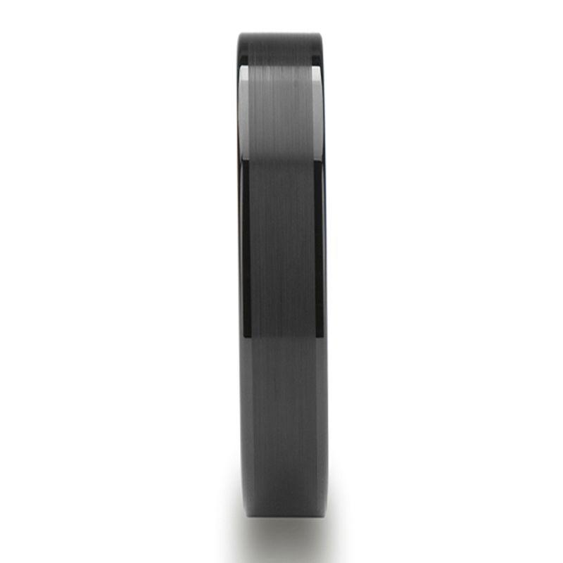 OLIVIA Women’s Flat Black Ceramic Ring with Brushed Center and Polished Edges - 4mm