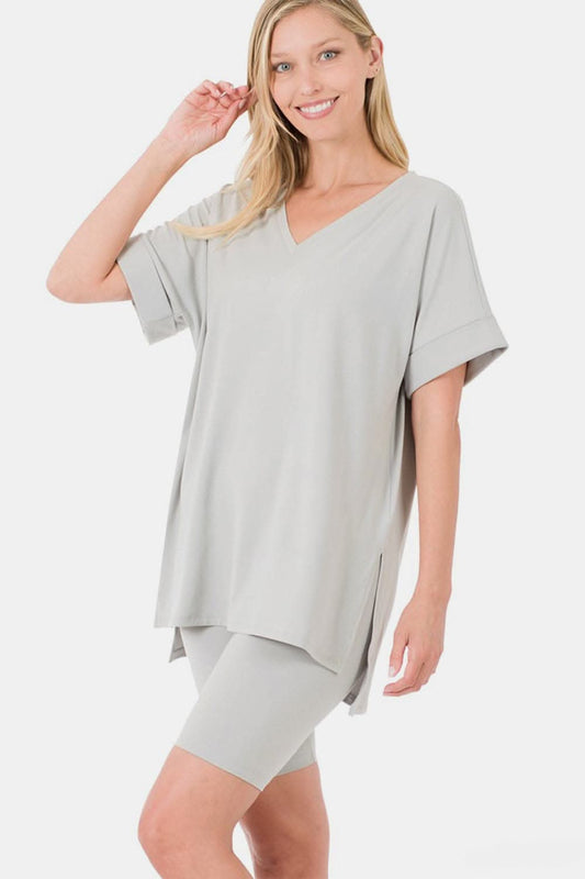 Zenana comfy v-neck t-shirt set