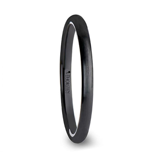 AUTUMN Black Domed Brush-Finished Ceramic Wedding Ring for Ladies – 2 mm