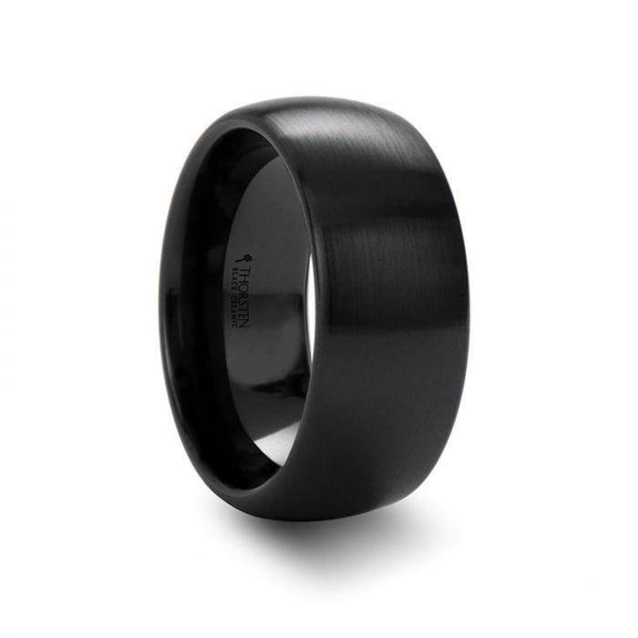AUTUMN Black Domed Brush-Finished Ceramic Wedding Ring for Ladies – 2 mm