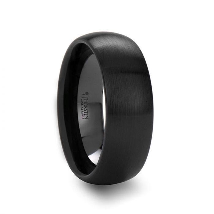 AUTUMN Black Domed Brush-Finished Ceramic Wedding Ring for Ladies – 2 mm