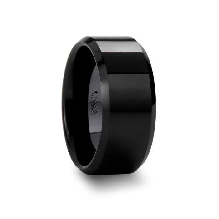 CITAR Polished Black Ceramic Ring with Beveled Edges — 10mm