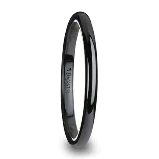 LAUREEN Black Domed Ceramic Wedding Ring for Her - 2 mm