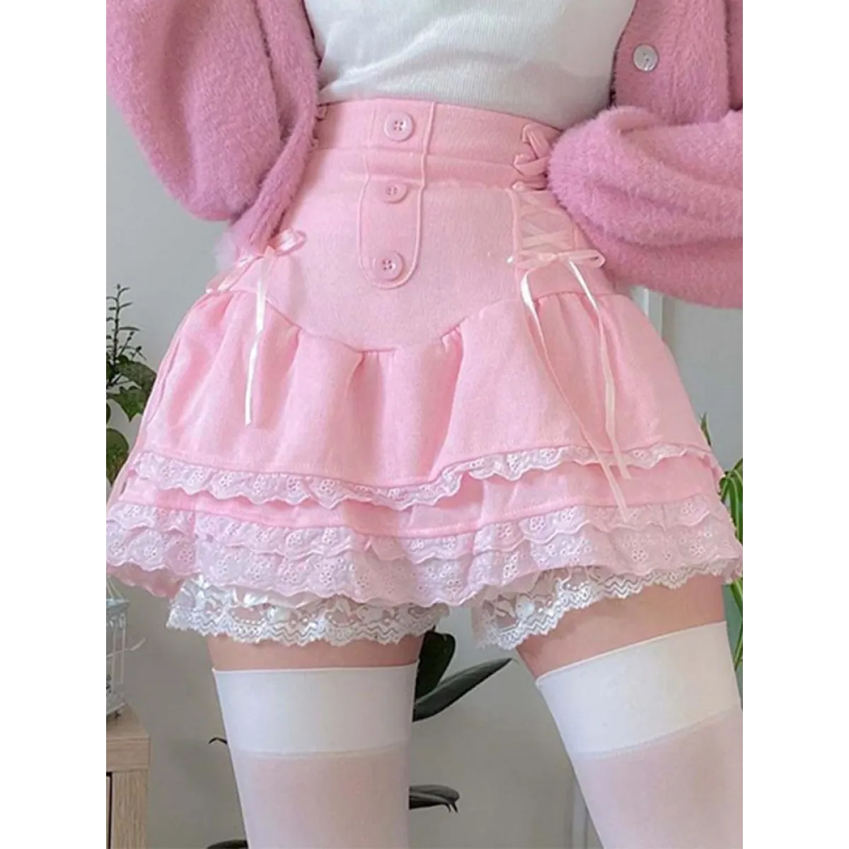 Pink Skirt With Cascading Ruffles