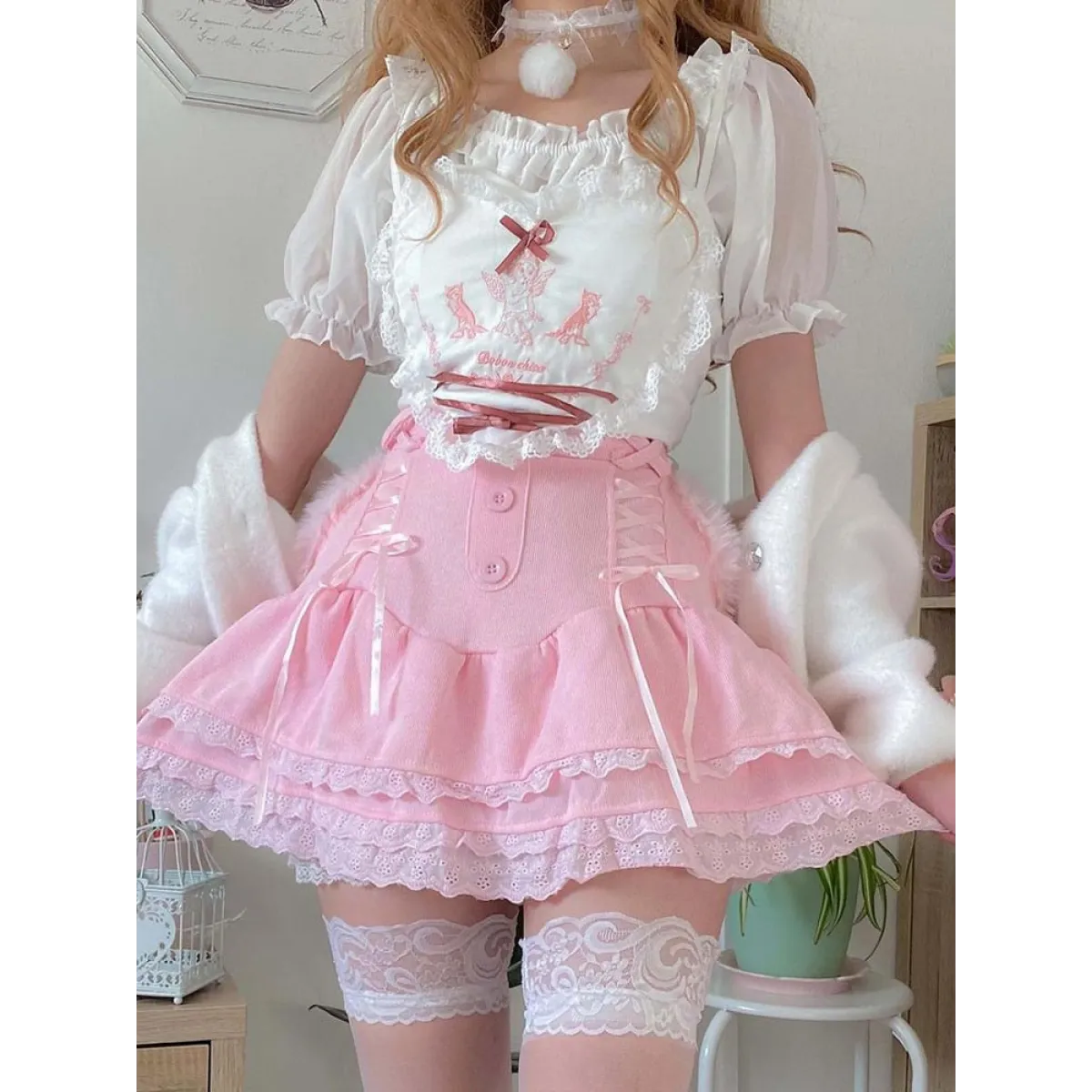 Pink Skirt With Cascading Ruffles