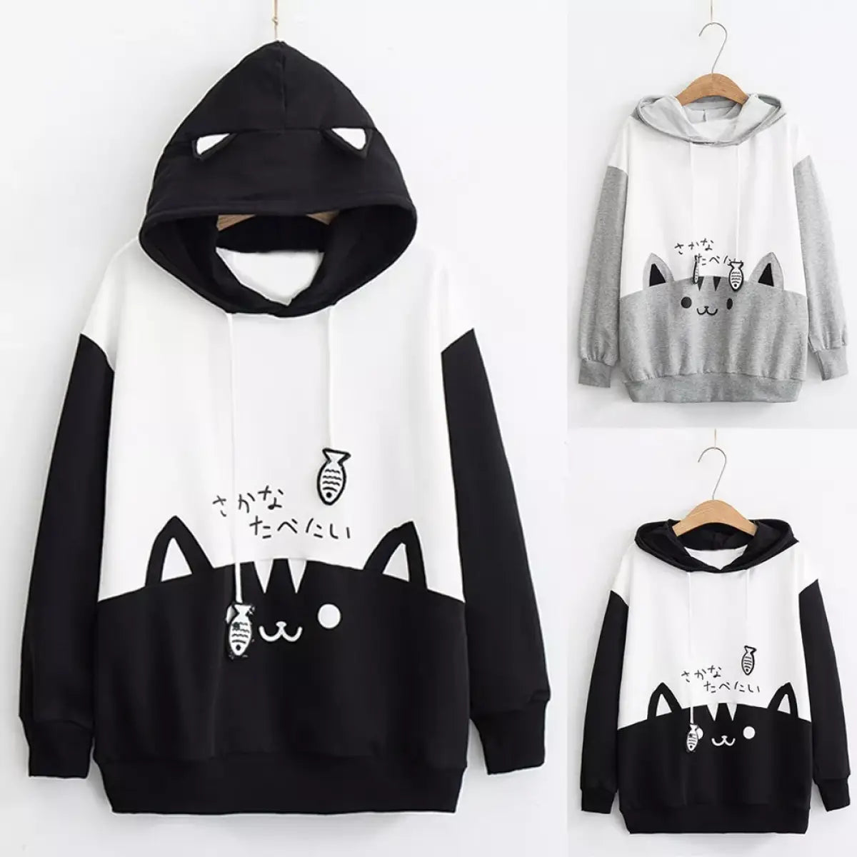Casual Long Sleeve Cat Print Sweatshirt