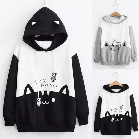 Casual Long Sleeve Cat Print Sweatshirt