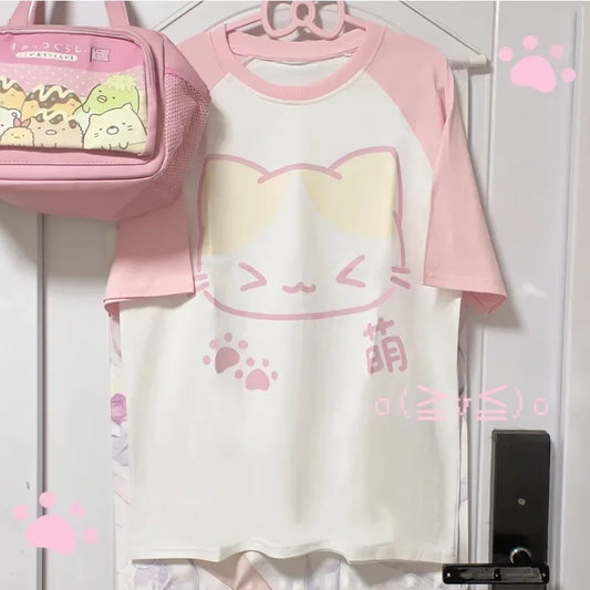 Kawaii Harajuku T-Shirt – Cute Cat Print Y2K Loose Tee