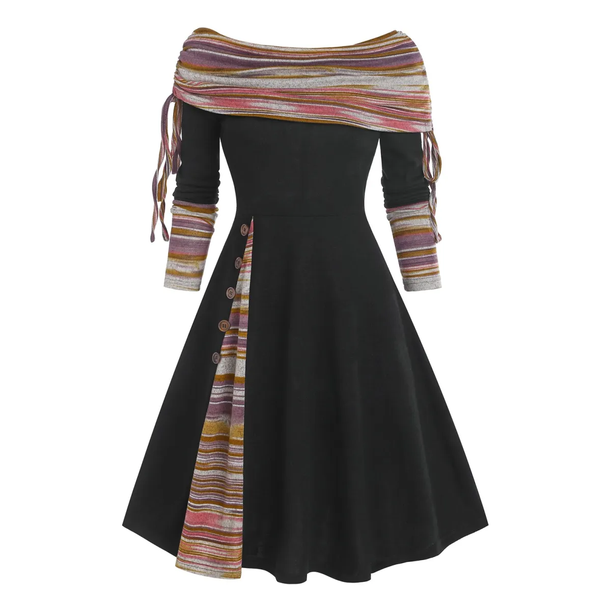 Cinched Striped Flare Dress