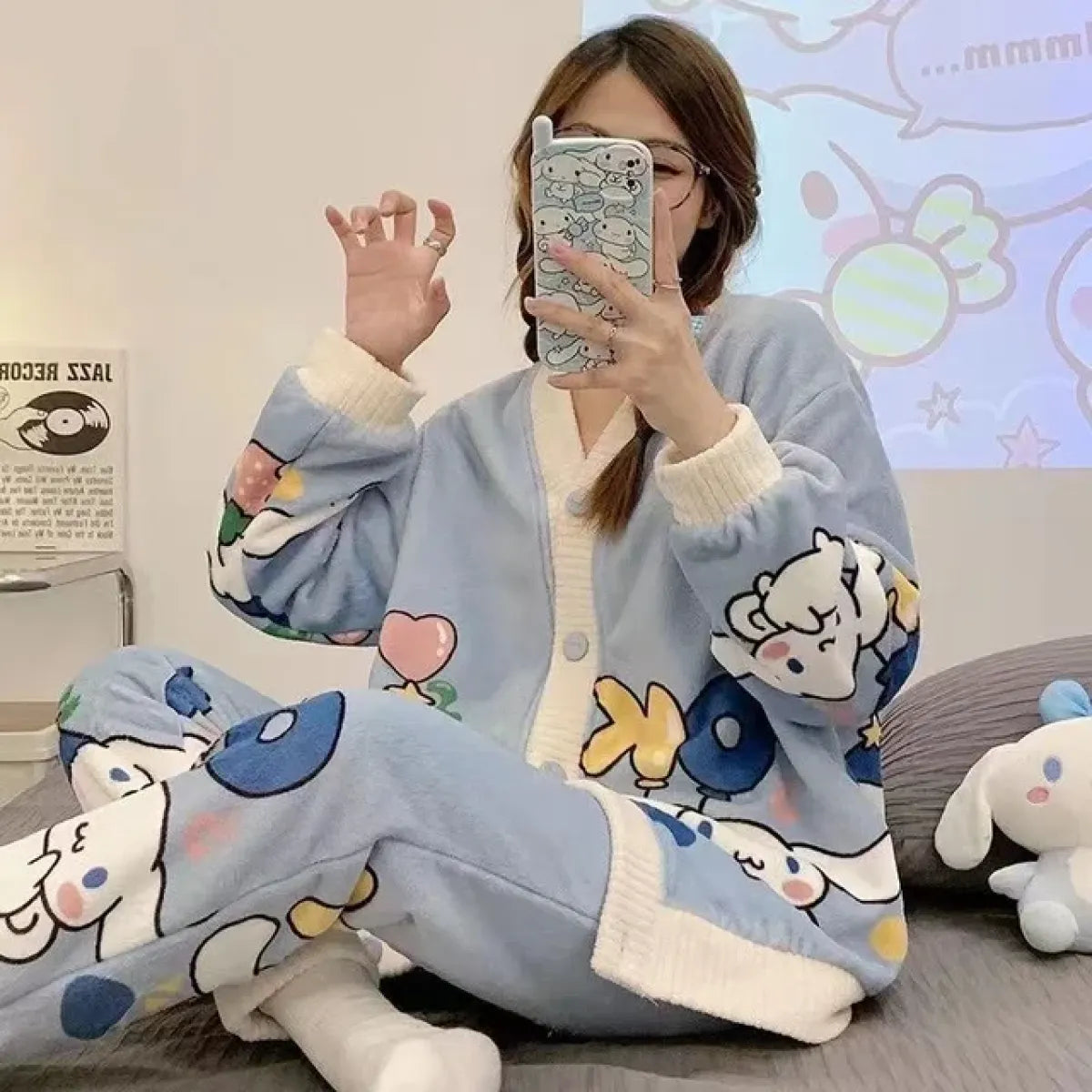Hello Kitty Kuromi My Melody Cinnamoroll Flannel Pajamas