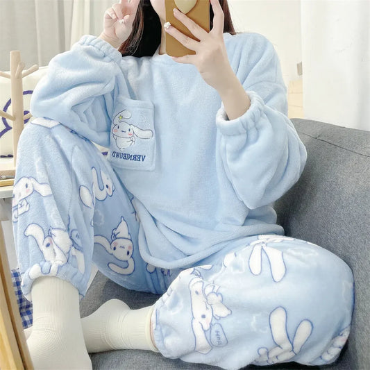Hello Kitty Kuromi My Melody Cinnamoroll Flannel Pajamas