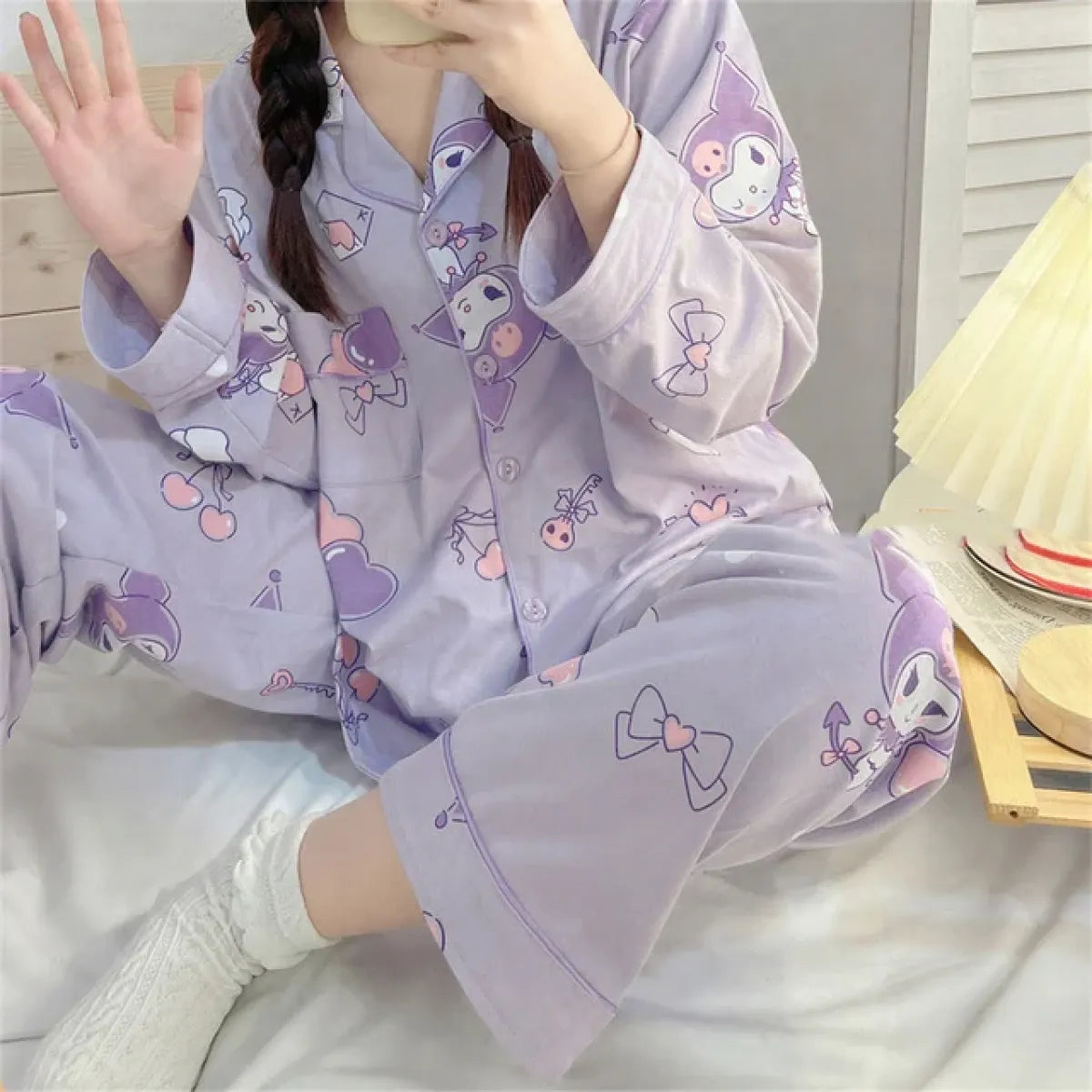 Hello Kitty Kuromi My Melody Cinnamoroll Flannel Pajamas