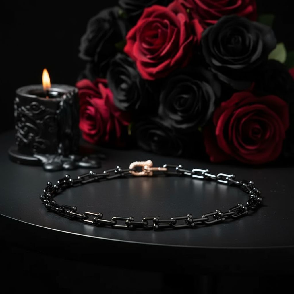 Classic Gold & Black Electroplated Gothic Necklace